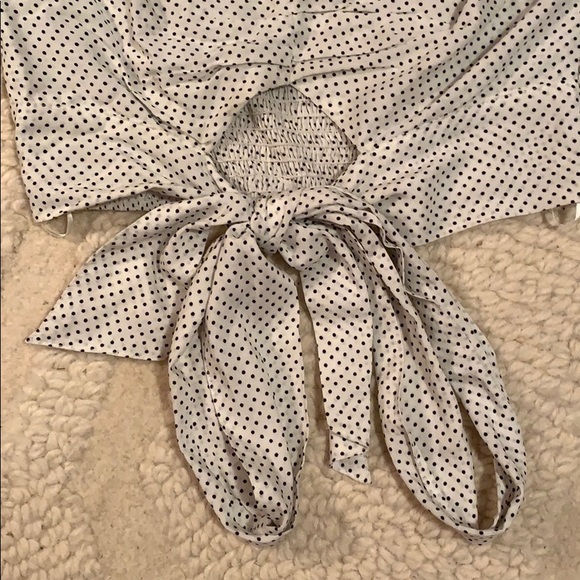 Seek for LF Polka-Dot White Tie Crop-Top Blouse - Picture 3 of 5